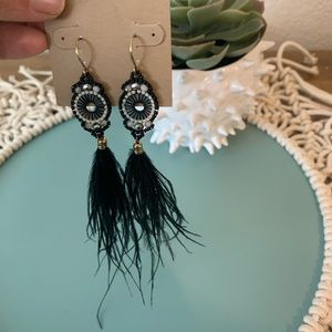 Anthropologie Fringe Feather Statement Earring
